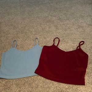 Shein blue and red ribbed cropped tank tops (size small)